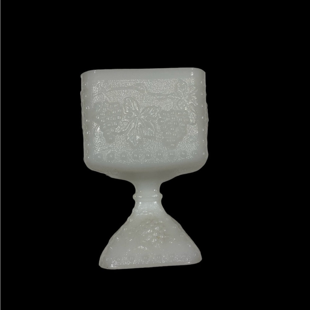 Mid-century vintage square milk glass pedestal planter 5.5 x 3.75 MINT